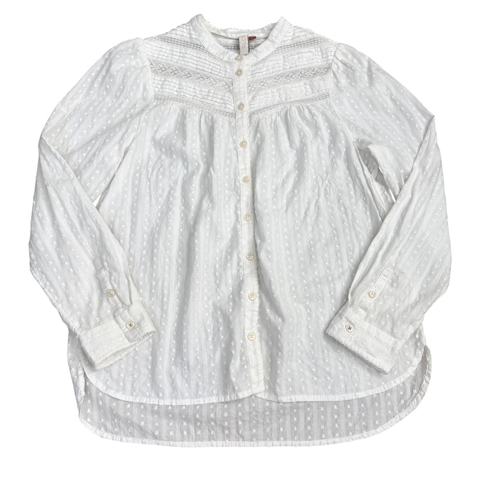 Pilcro Swiss Dot Lace Blouse Women Size 12 White Victorian Romantic